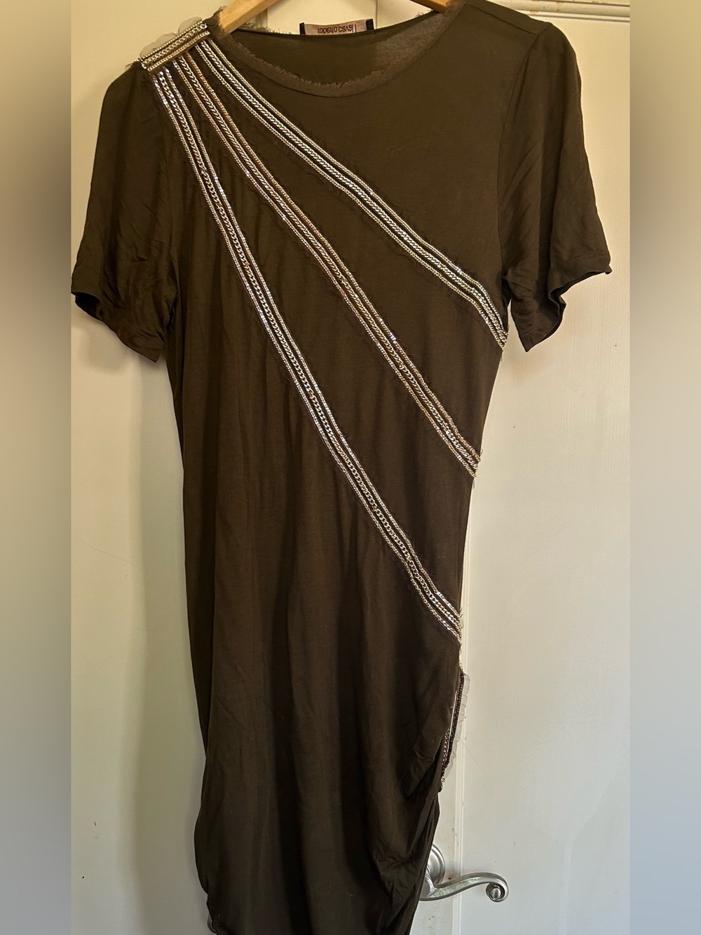 VTG Roberto Cavalli Chain Embellished Ruched Jersey Dress
